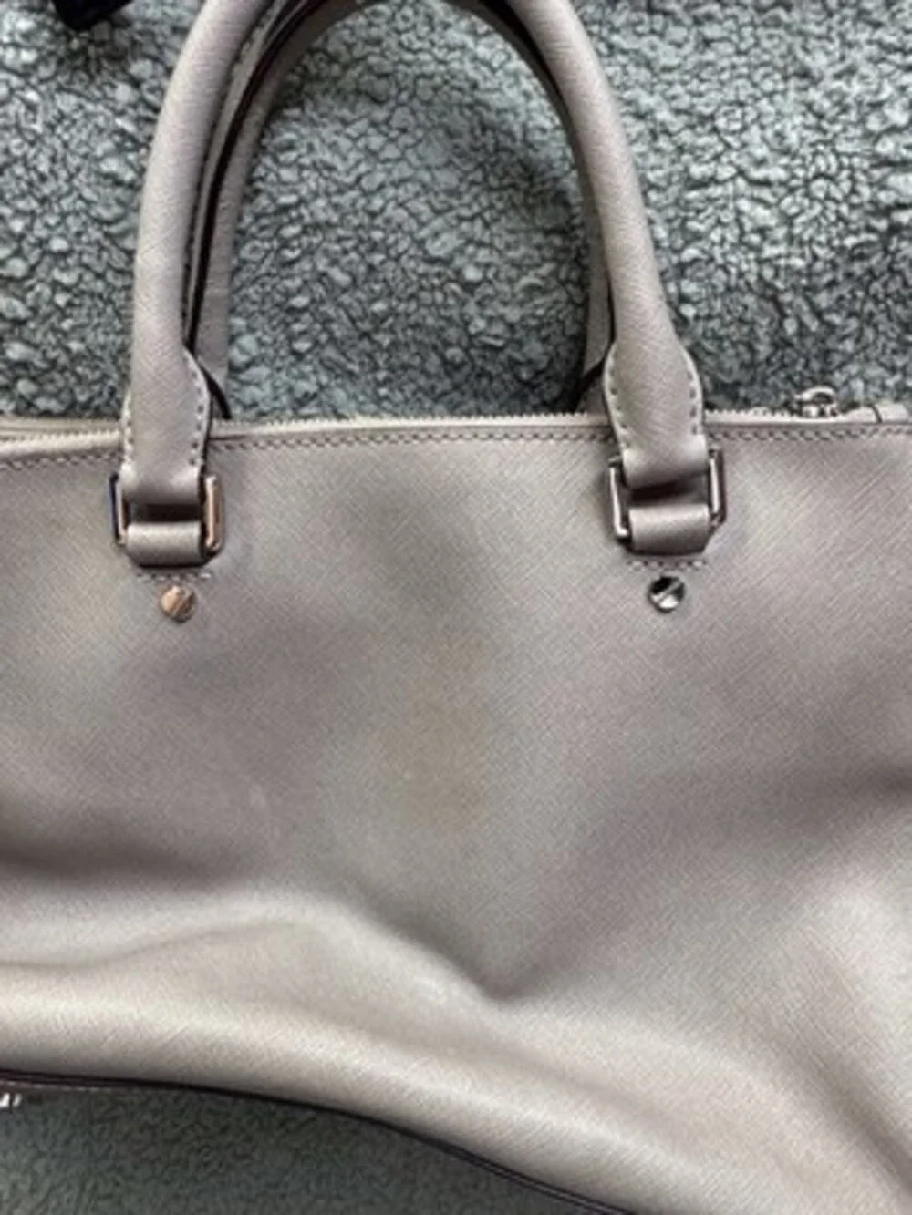 Michael Kors Gray Satchel Bag Logo Charm Double Handles Zipper Silver Hardware